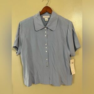 Silk Essentials Blue Short Sleeve Women's Top 100% Silk Vintage Y2K Size XL NWT